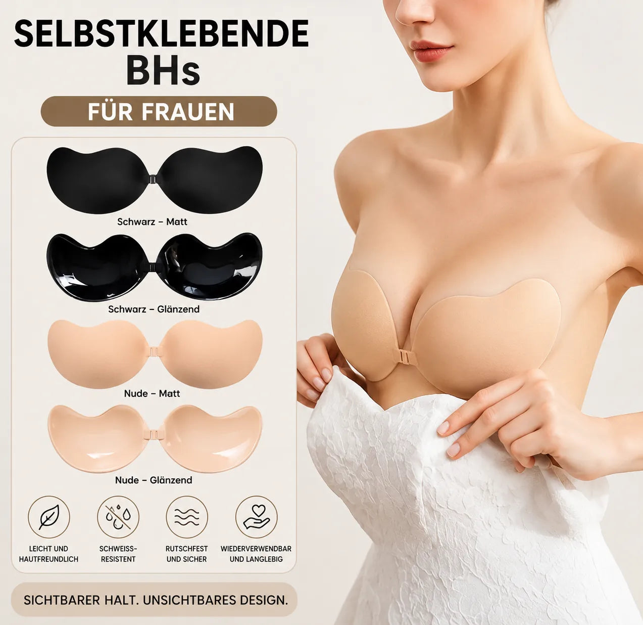 Unsichtbarer Klebe-BH mit Push-up-Effekt