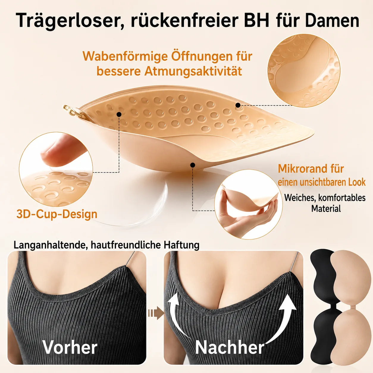 Unsichtbarer Klebe-BH mit Push-up-Effekt