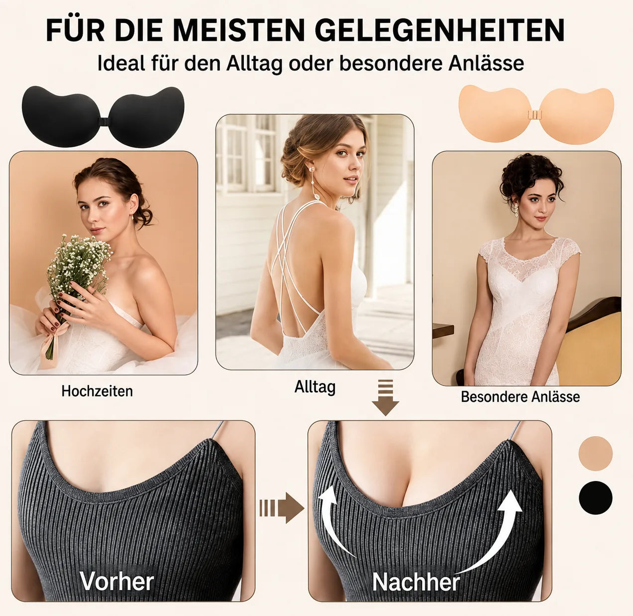 Unsichtbarer Klebe-BH mit Push-up-Effekt