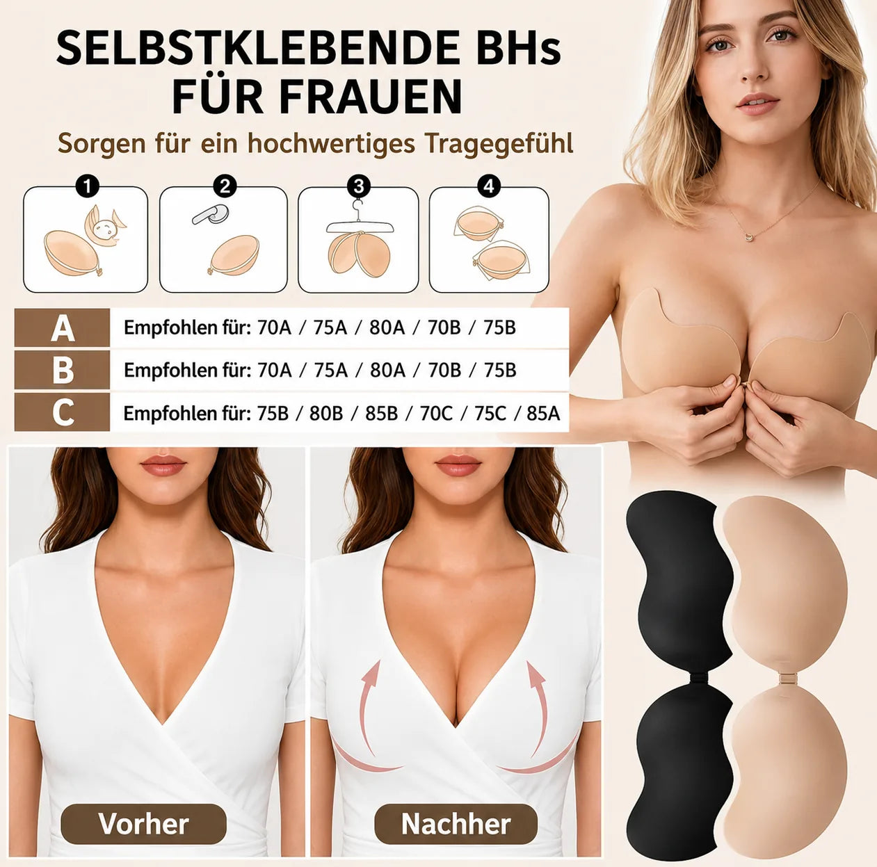 Unsichtbarer Klebe-BH mit Push-up-Effekt