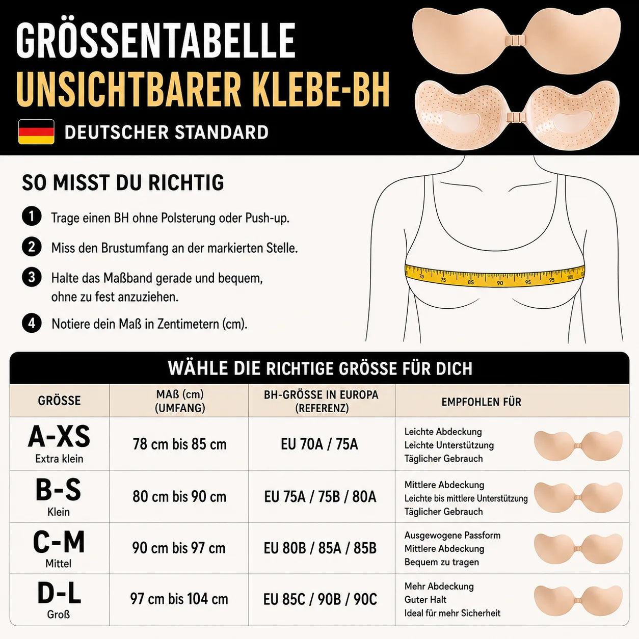 Unsichtbarer Klebe-BH mit Push-up-Effekt